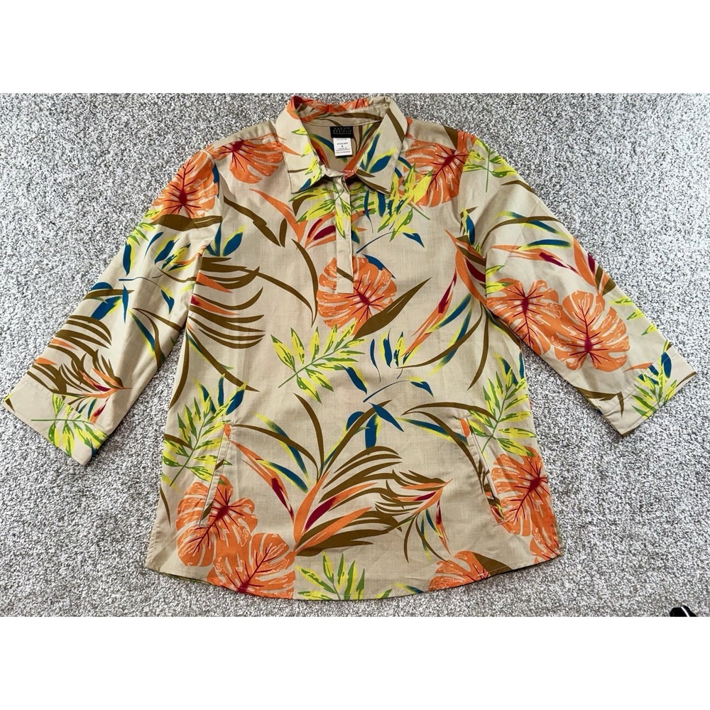 Salon Studio Tropical Shirt Womens Small Hawaiian Button Up Short Sleeve Palm